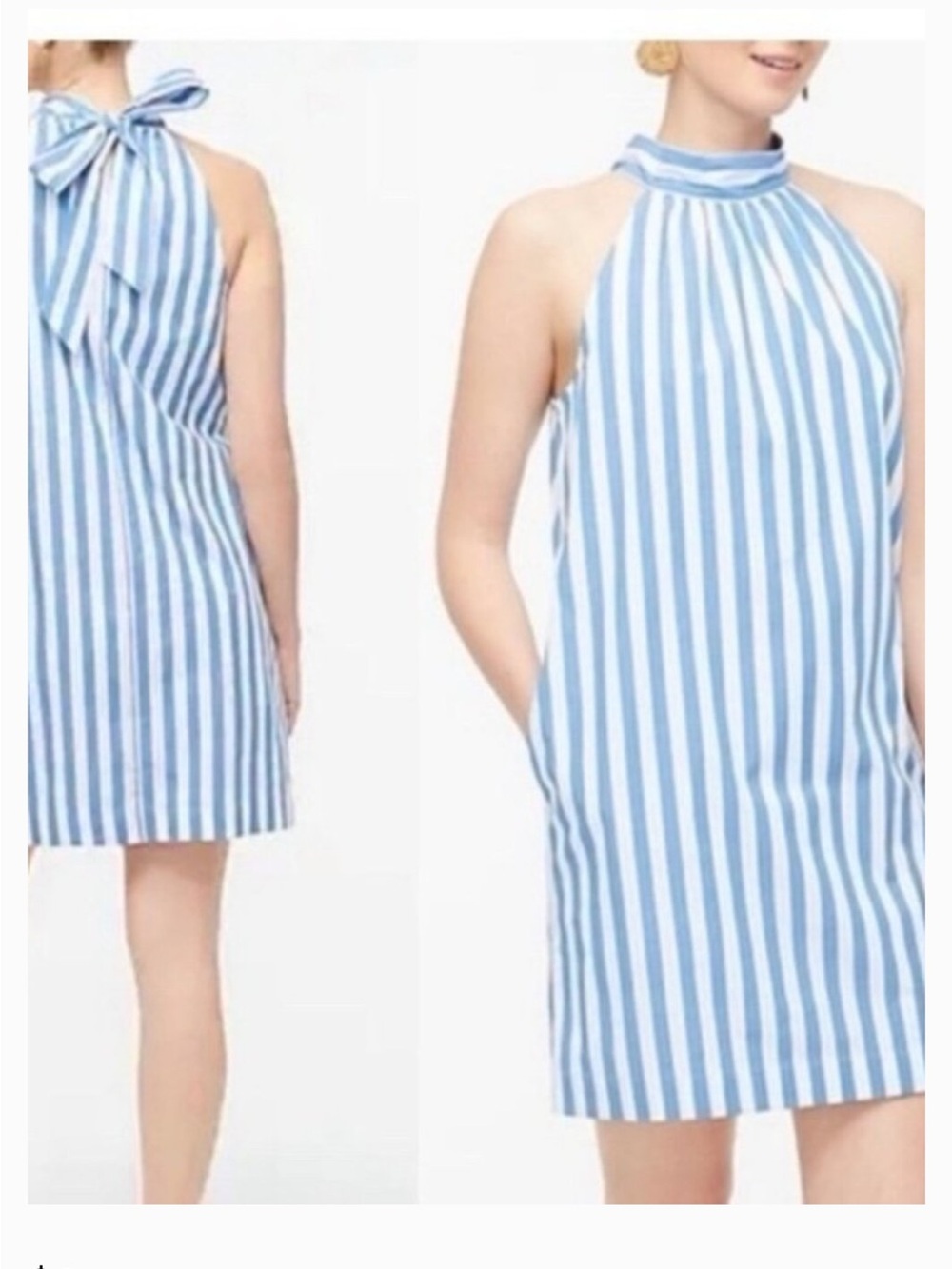 J. CREW Factory Blue White Striped Halter Dress Size 8